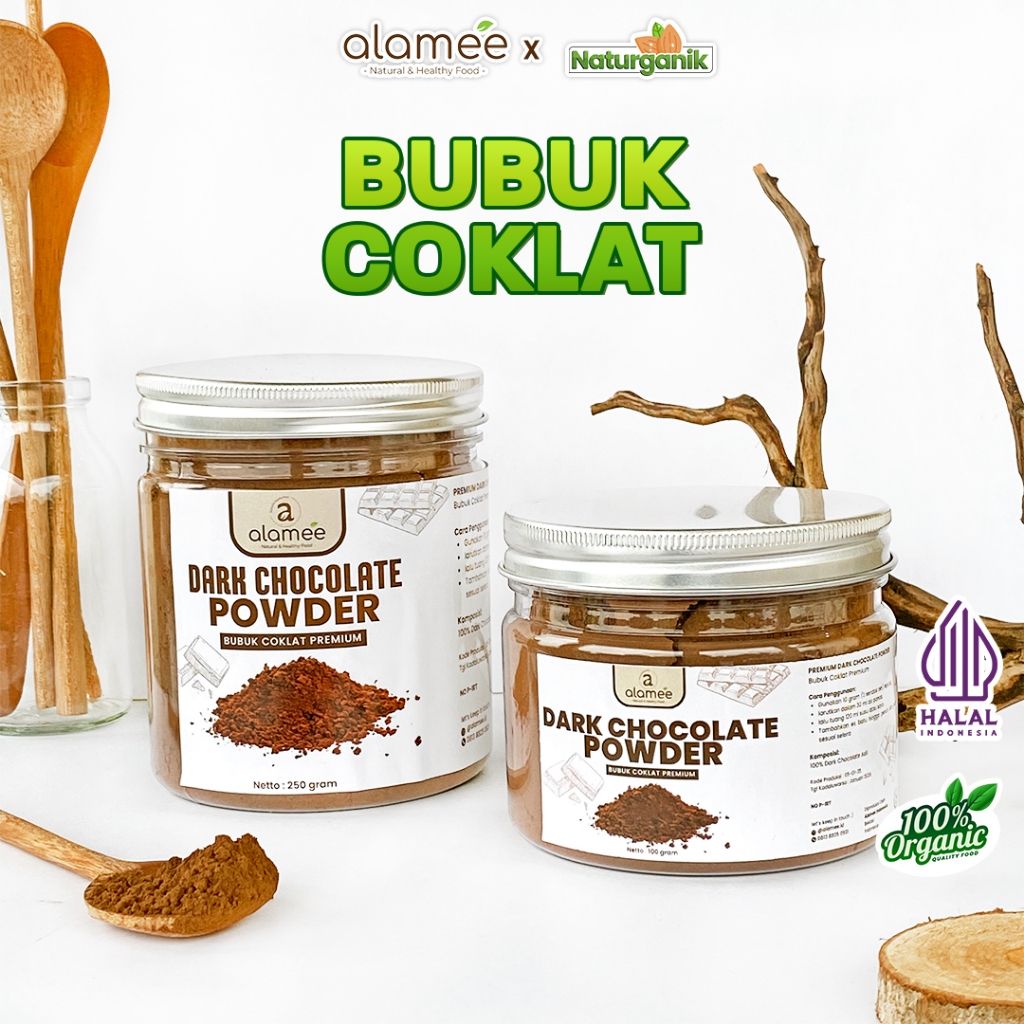 

ALAMEE Dark Chocolate Powder PREMIUM Minuman Bubuk Coklat Gluten Free Dark Cocoa Tanpa Gula 250gr Naturganik
