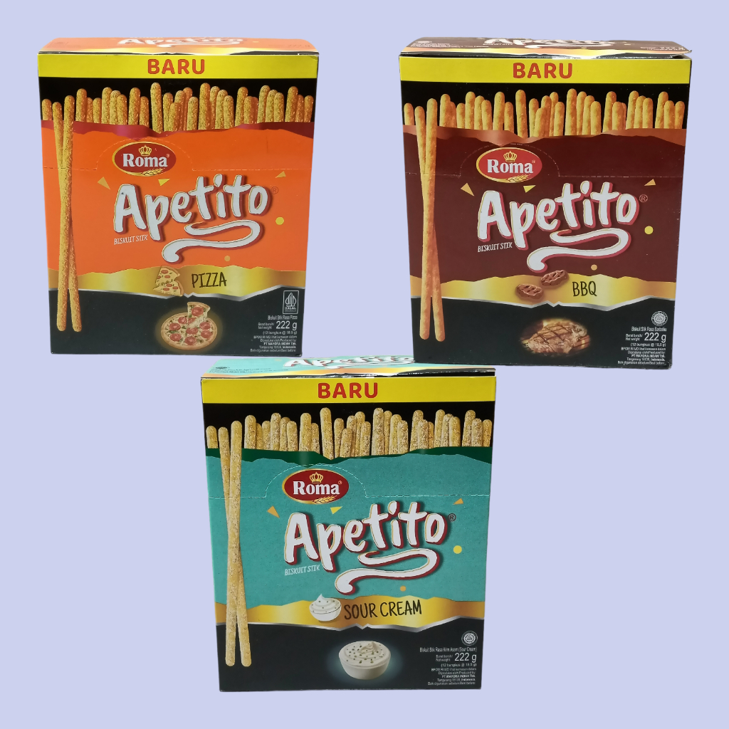 

Roma Apetito Barbeque, Sour Cream dan Pizza Biscuit Box 150gr [10 bungkus/box]
