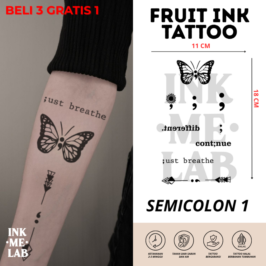 INKMELAB - SEMICOLON 1 Fruit Ink Temporary Tattoo 11X18CM - Tato Temporer Semi Permanen Tahan 3 Ming