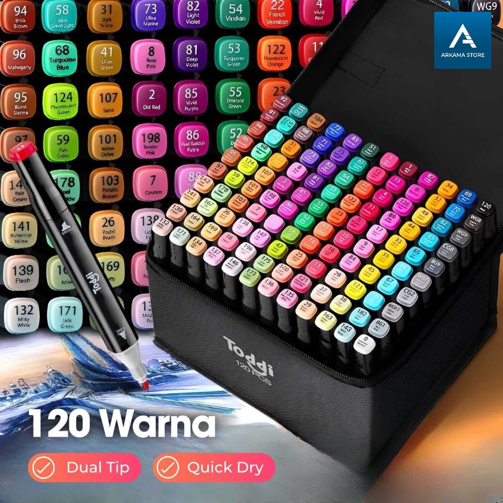 

spidol warna warni dual side fine art brush art marker set