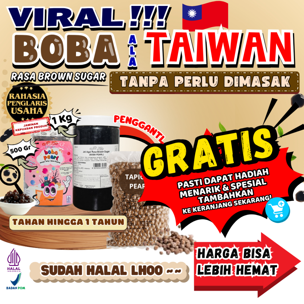 

Boba Tapioca Pearl Jelly Siap Saji - Boba Bubble Brown Sugar Instant 1 Kg Tanpa Perlu Dimasak | Cocok untuk Semua Minuman | Popping Boba Meletus Pecah Dimulut Nata Jelly