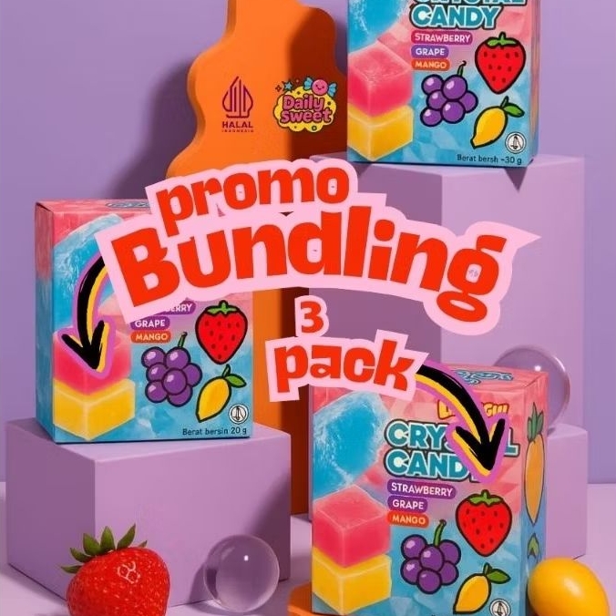 [LIANGGUI] PROMO BUNDLING 3 PACK CRYSTAL CANDY STRAWBERRY,GRAPE, MANGO, PERMEN LUNAK ANEKA RASA BUAH