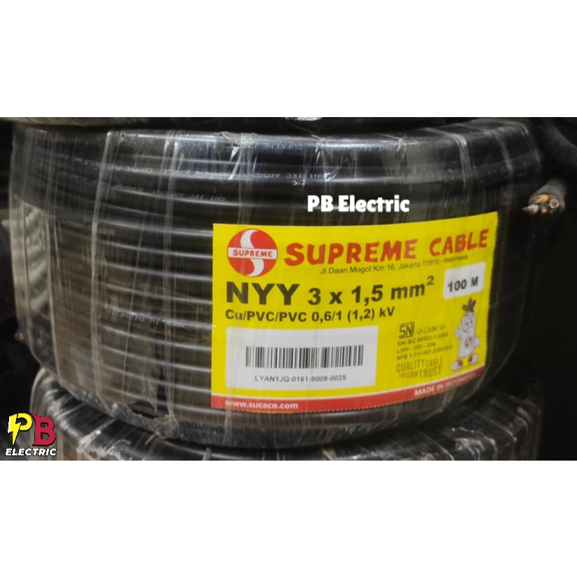 Kabel NYY 3 x 1.5 mm Merk Supreme / Kabel NYY 3x1.5 mm Supreme / Supreme NYY 3 x 1.5 mm (2 Ukuran)