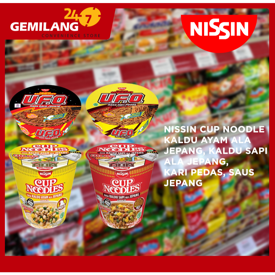 

NISSIN CUP NOODLE KALDU AYAM ALA JEPANG, KALDU SAPI ALA JEPANG, KARI PEDAS, SAUS JEPANG