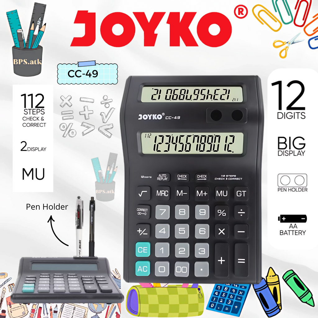 

JOYKO Calculator / Kalkulator CC-49 12 Digits 2 Display Kalkulator Sekolah / Kerja