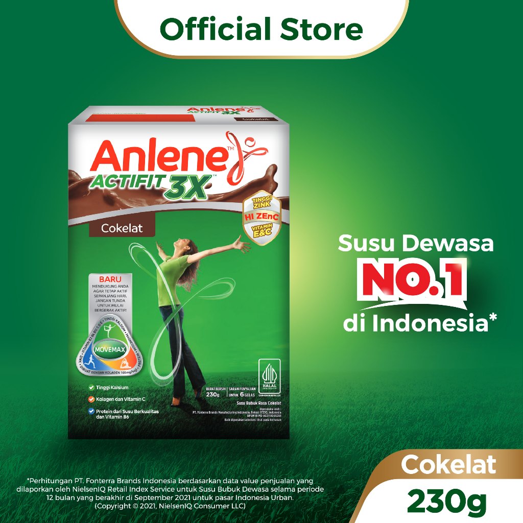 

Anlene Actifit 3X Susu Bubuk Dewasa Cokelat 230g - Nutrisi Tinggi Kalsium Untuk Tulang, Sendi, dan Otot