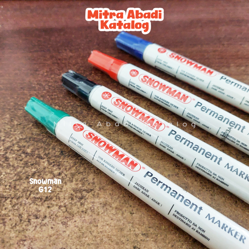 

SPIDOL PERMANEN SNOWMAN G12 / ORIGINAL WARNA TINTA HITAM BIRU MERAH HIJAU MARKER PERMANENT TAHAN AIR