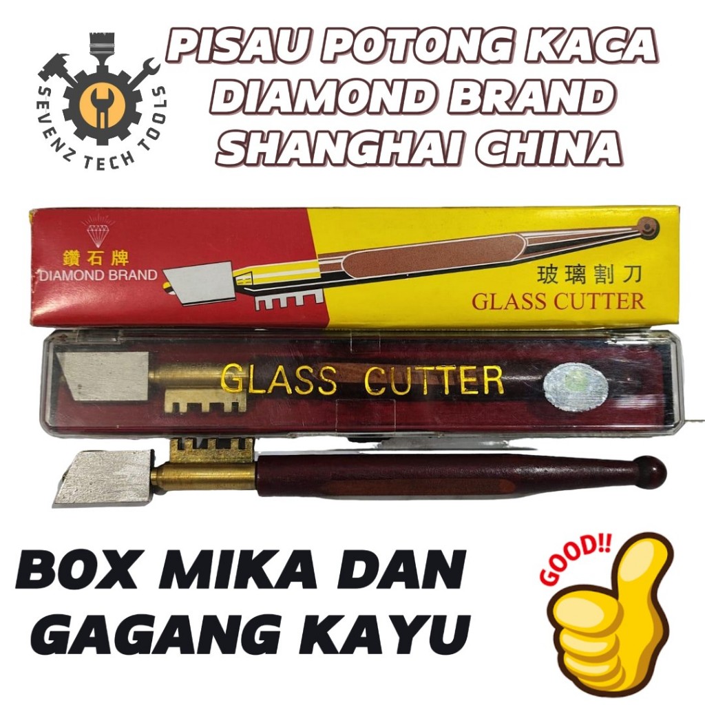ALAT PEMOTONG KACA / PISAU POTONG KACA DIAMOND BRAND SHANGHAI CHINA BOX MIKA DAN GAGANG KAYU GLASS C