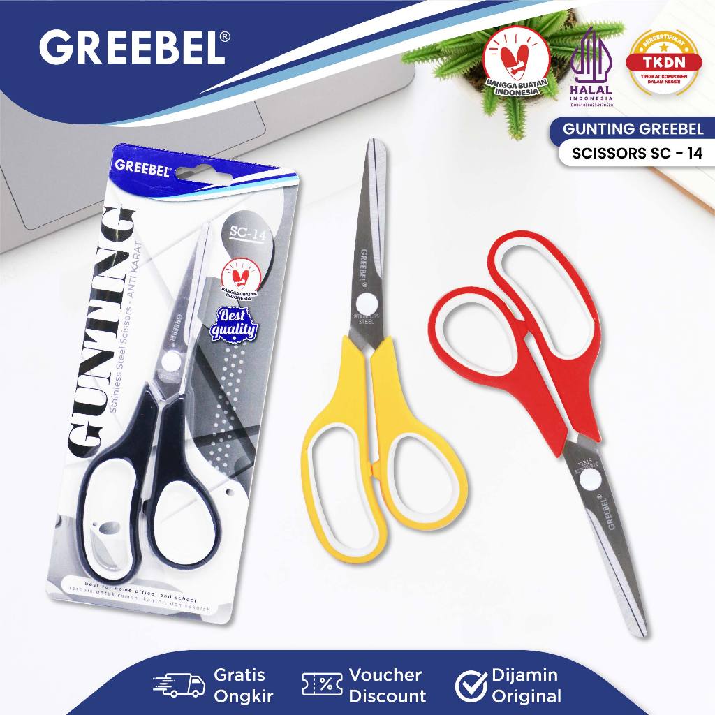 

GREEBEL Gunting Sedang Scissor (GUNTING (SC-14) / Gunting Stainless / Anti Karat Nyaman Digenggam