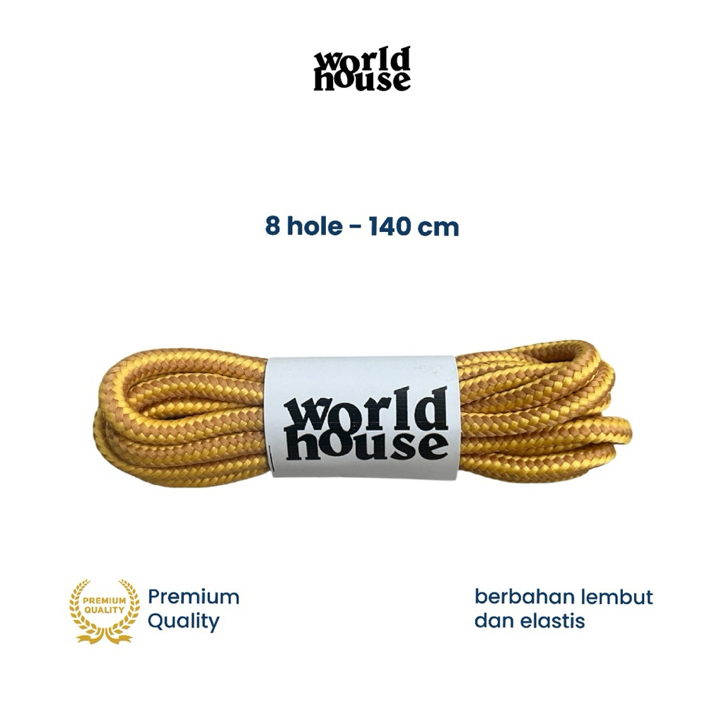 WORLD HOUSE Shoelaces Coklat Muda Garis Kuning Tali Sepatu Boots 8 Hole Eye Bulat