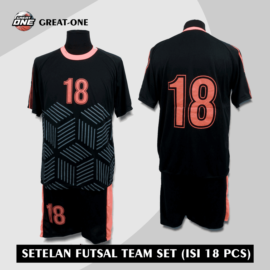 Setelan Kaos Futsal Sepak Bola Tim Teamset Seragam 18pcs Dewasa Hitam