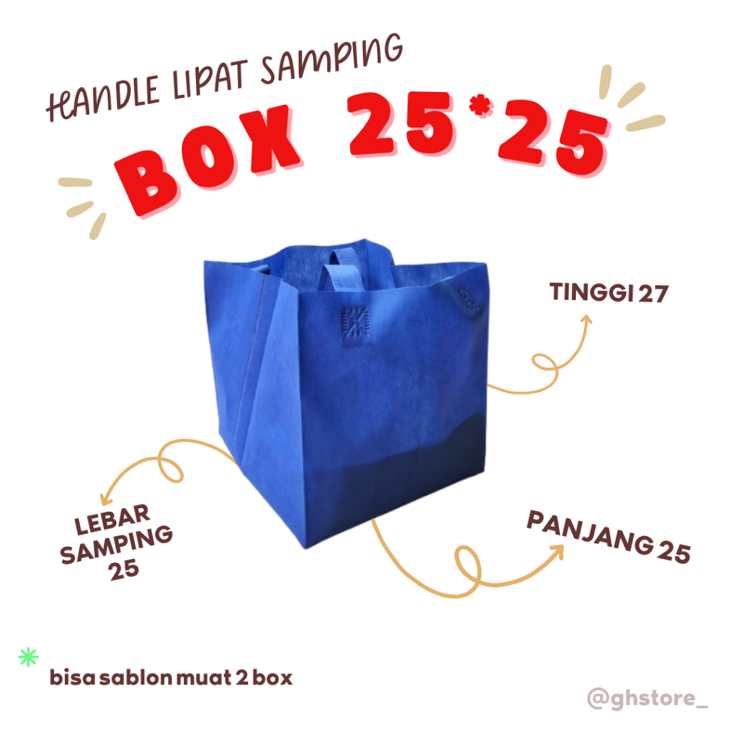 

Tas Goodiebag Spunbond Hampers Semi Box Kue 25x25,Tas Besek Nasi dan Snack