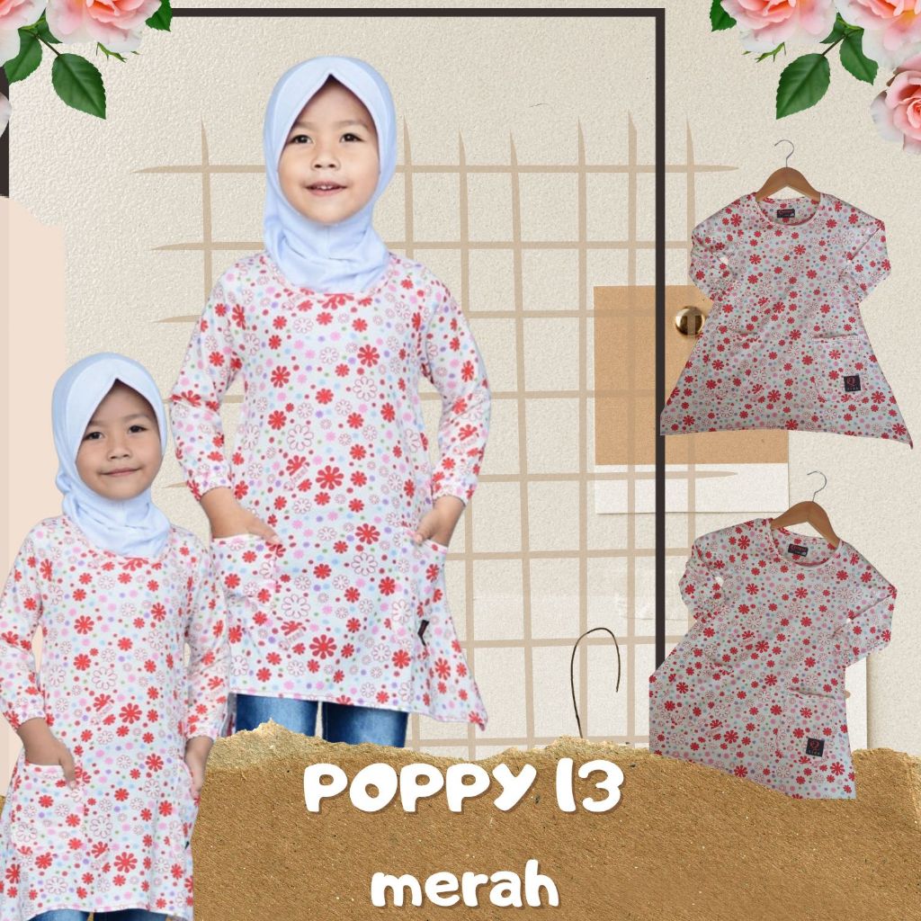 BLUS ATASAN KAOS BLUS ANAK QIRANI POPPY 13 MERAH / BLUS  ANAK QIRANI PROMO MURCE
