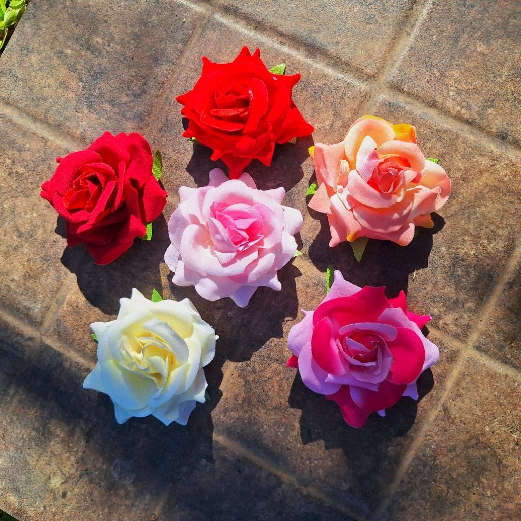 CRAFTDEWATA Jepit Klip Mawar Suede Jepit Klip Rose Jepitan Rambut Wanita Khas Bali