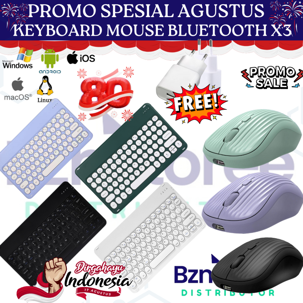 Promo Merdeka Bluetooth Keyboard X3 Mouse  Wireless M205BT Combo Free Batok USB 2A /Keyboard Bluetoo