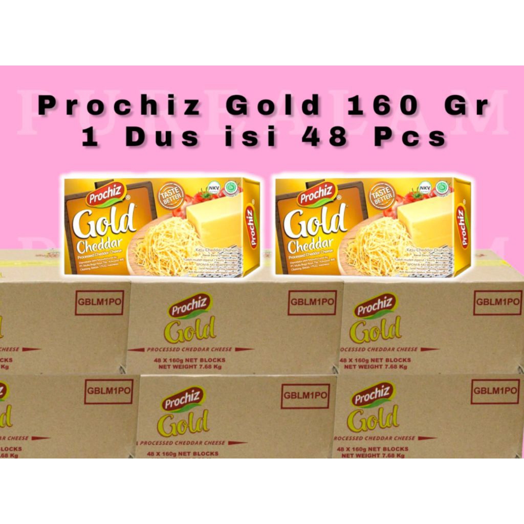 

Premium Keju Parut / Potong 1 dus Prochiz Cheddar Gold 160 gram isi 48 pcs Lebih Murah banget