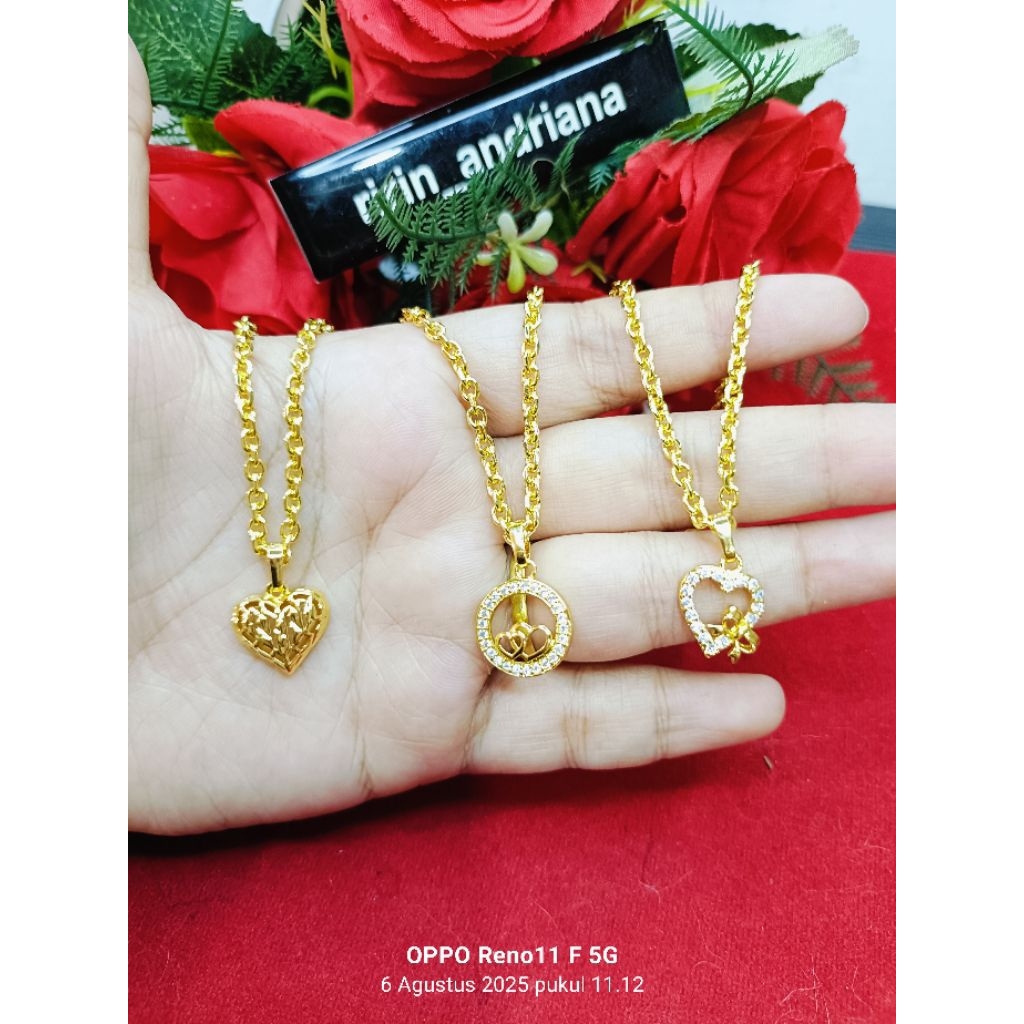 kalung Medan kecil love 3 anak dan dewasa lapis emas 24 k