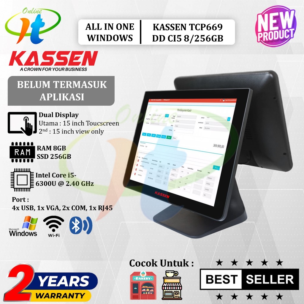 All in One Pos Windows Kassen TCP669 Intel Core i5 8/256 GB Monitor Kasir 15 inch Touchscreen
