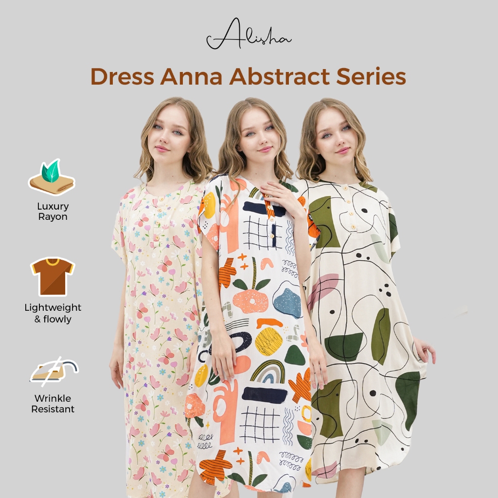 Alisha Daily Model Anna Abstract Daster Kaftan Baju Tidur Busui Bumil Kekinian Lengan Pendek