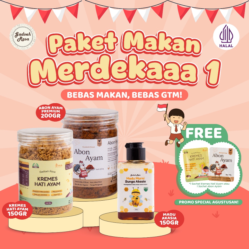 

Gadoeh Rasa - Toples Kremes Hati Ayam 150gr + Abon Ayam 200gr + Madu 150gr + Free Sachet