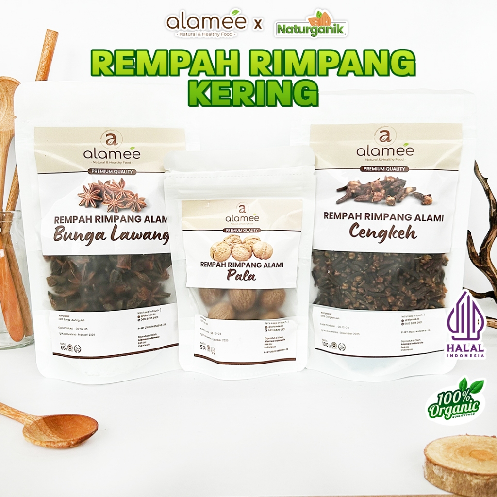 ALAMEE Bumbu Rimpang Temulawak Kayu Manis Jahe Kunyit Lada Hitam Kencur Pala Kering Spice Naturganik
