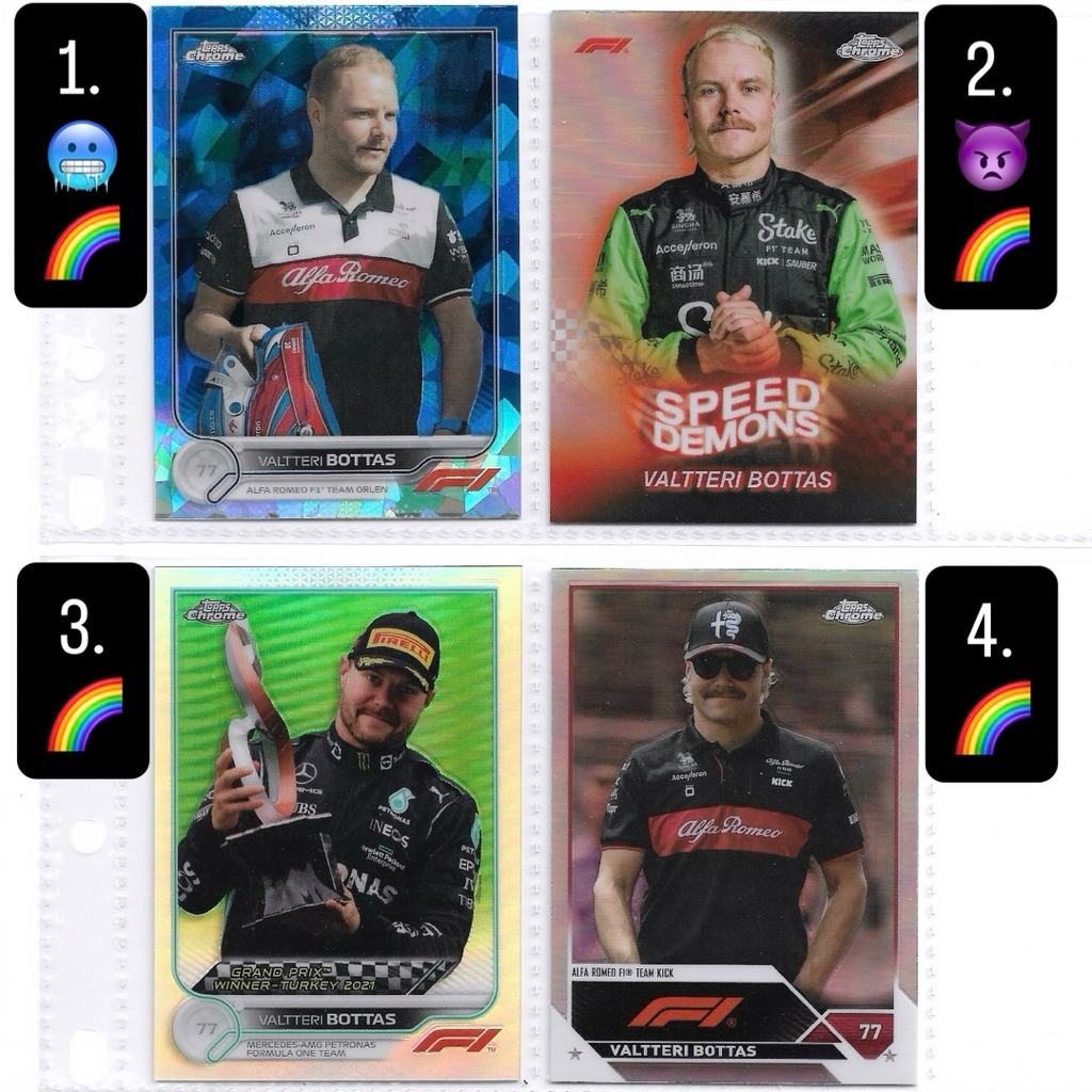 Kartu f1 Topps Chrome (RAINBOWS) - Valtteri Bottas (Stake, Mercedes & Alfa Romeo F1)