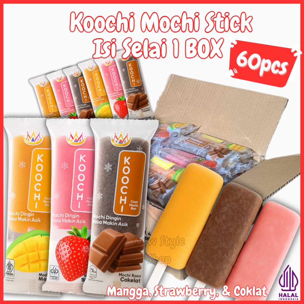 

[PROMO GROSIR ] Koochi Mochi Stick 1 Box Isi 60pcs / Mochi Viral Rasa Cokelat Strawberry Mangga / Mochi Lembut Isi Selai / Osmanthus Cake
