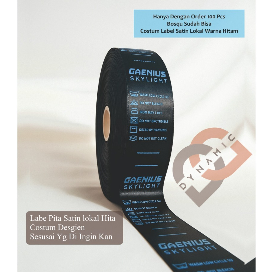 

Label pita Satin lokal Hitam Custom desigen | 100Pcs Cocok Untuk Nama Brand/merek FREE DESAIN