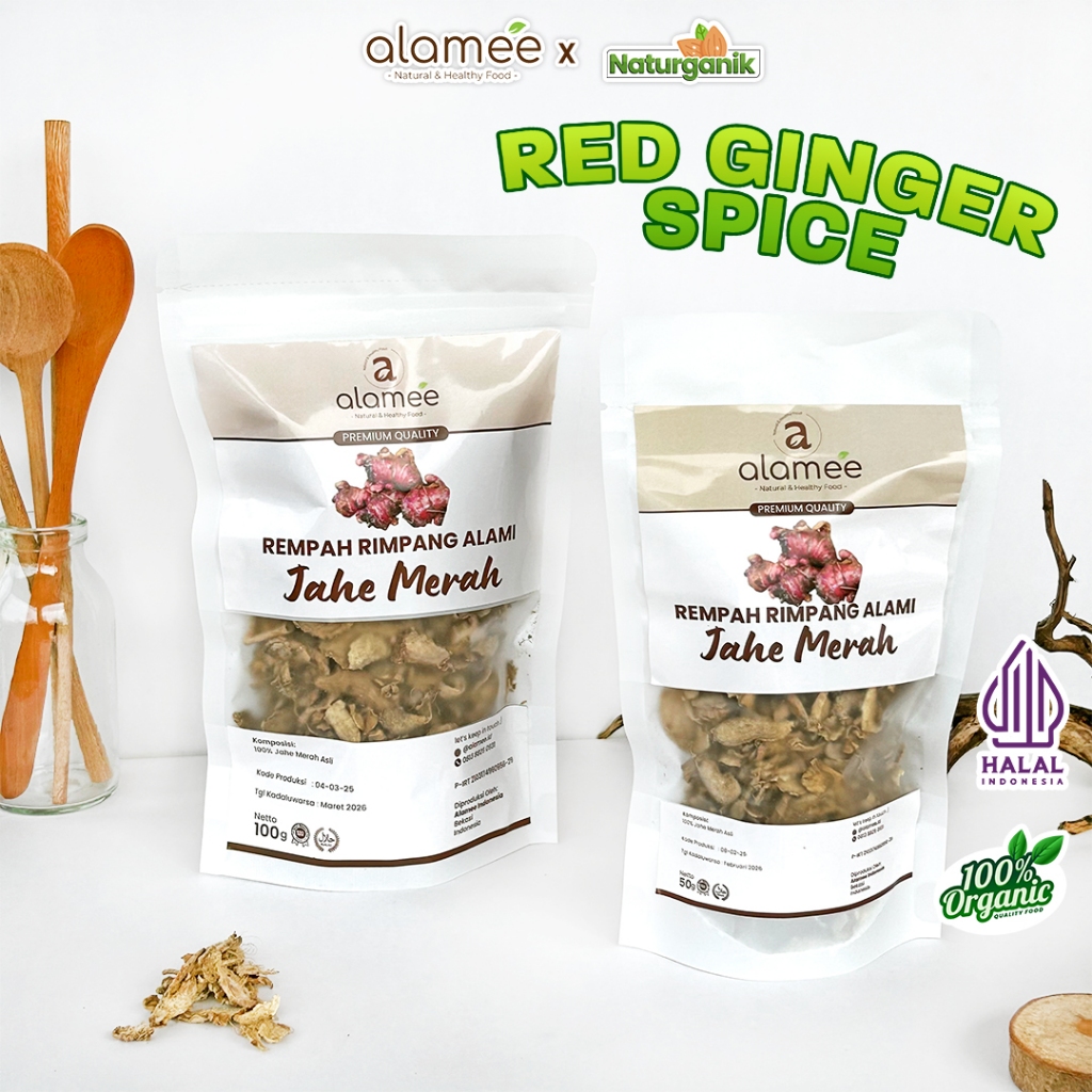 

ALAMEE Jahe Merah Dried Red Ginger Kering Iris Rempah Rimpang Organik Alami Spice Naturganik