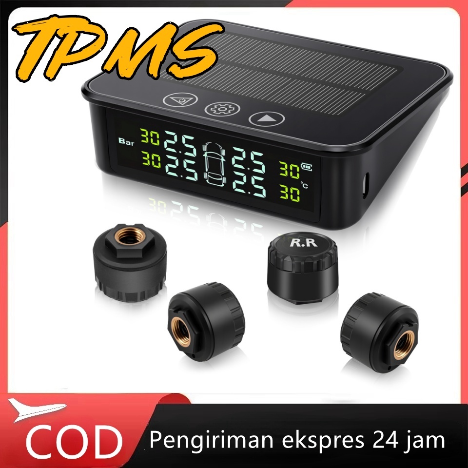 Monitor Suhu Ban Mobil Nirkabel TPMS Bertenaga Surya Sistem Alarm Keamanan Mobil TPMS Otomatis