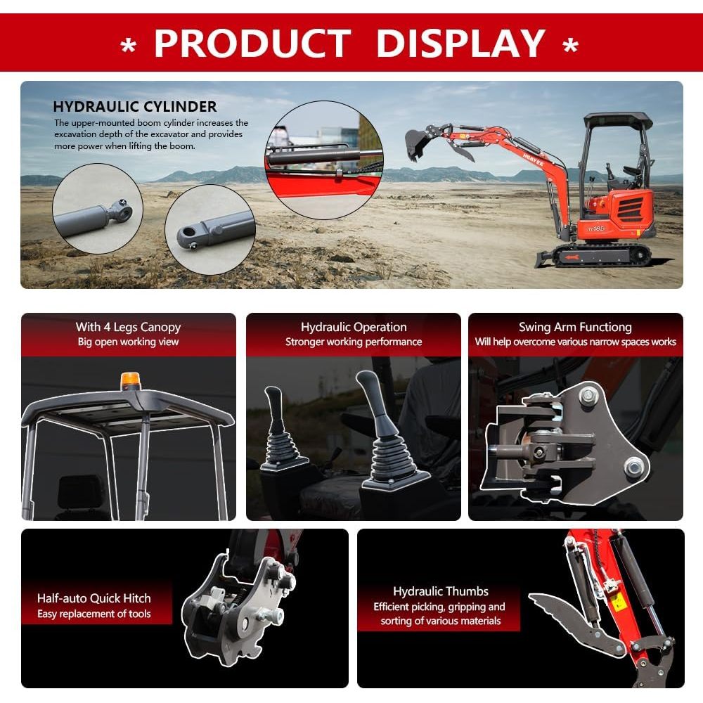 HUAYEE 2 Ton Mini Excavator, with 14HP KubotaDieselEngine, Swing