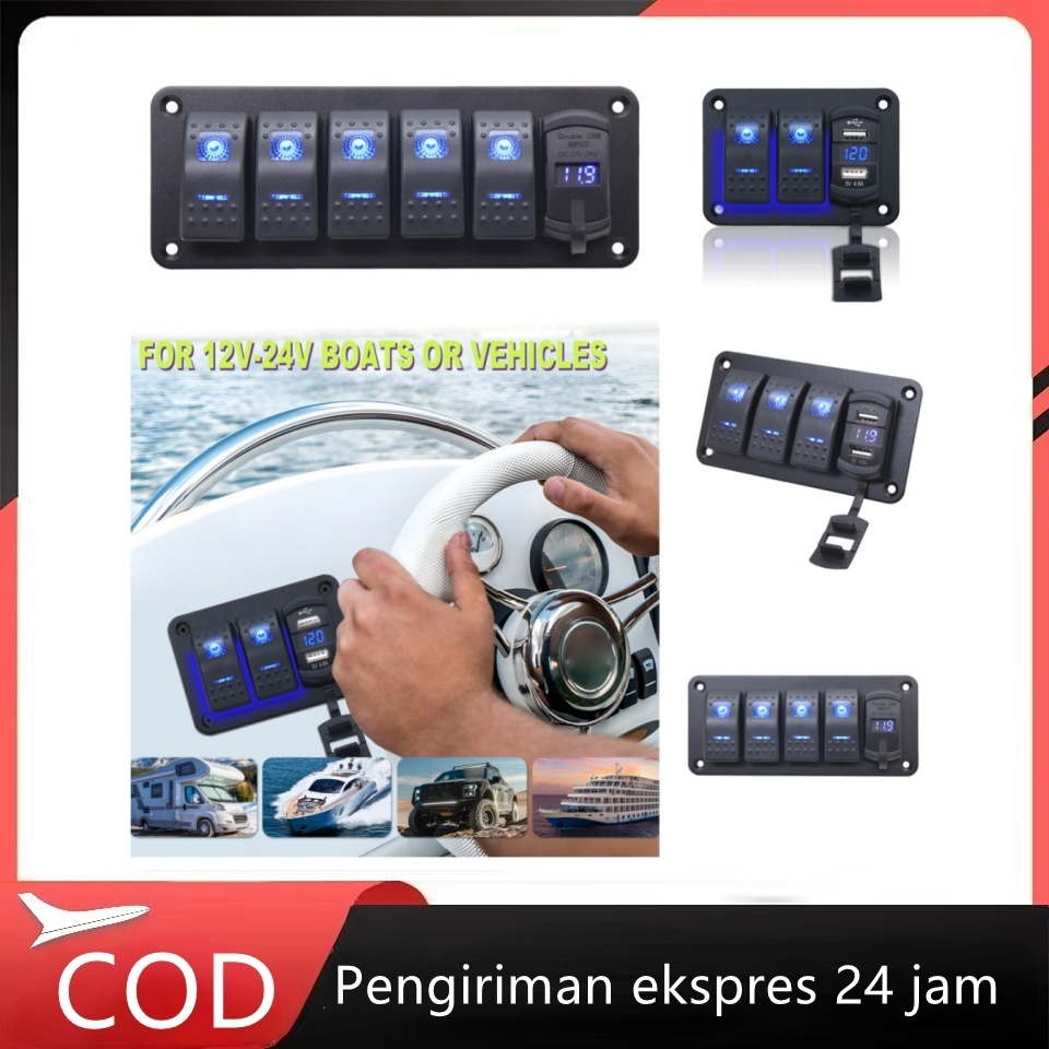 Panel Saklar Gang 2/3/4/5 Tahan Air, Panel Saklar Maritim 12V/24V dengan Saklar Rocker, Saklar Toggl