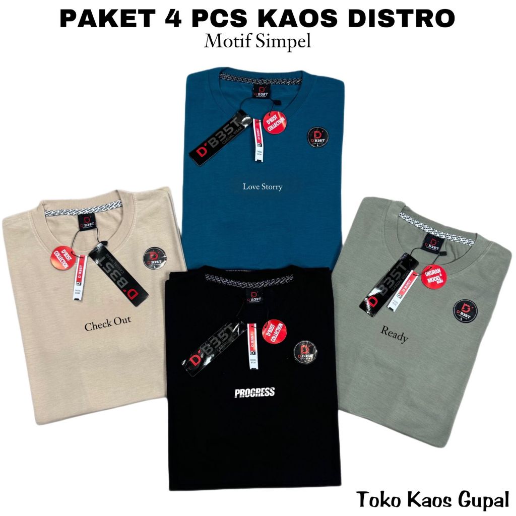 PAKET 4PCS 100RB Kaos Distro Pria-Wanita Size M-L-XL-XXL-XXXL PE / KAOS DISTRO // T SHIRT REGULER PO