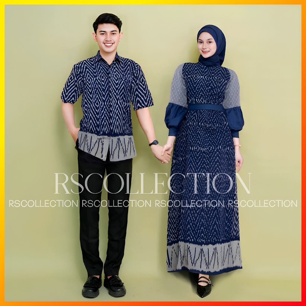 Baju Couple Tenun Series Rang Rang Warna Navy Grey Dress Rang X Kemeja Tenun Ethnik Pasangan Kondang