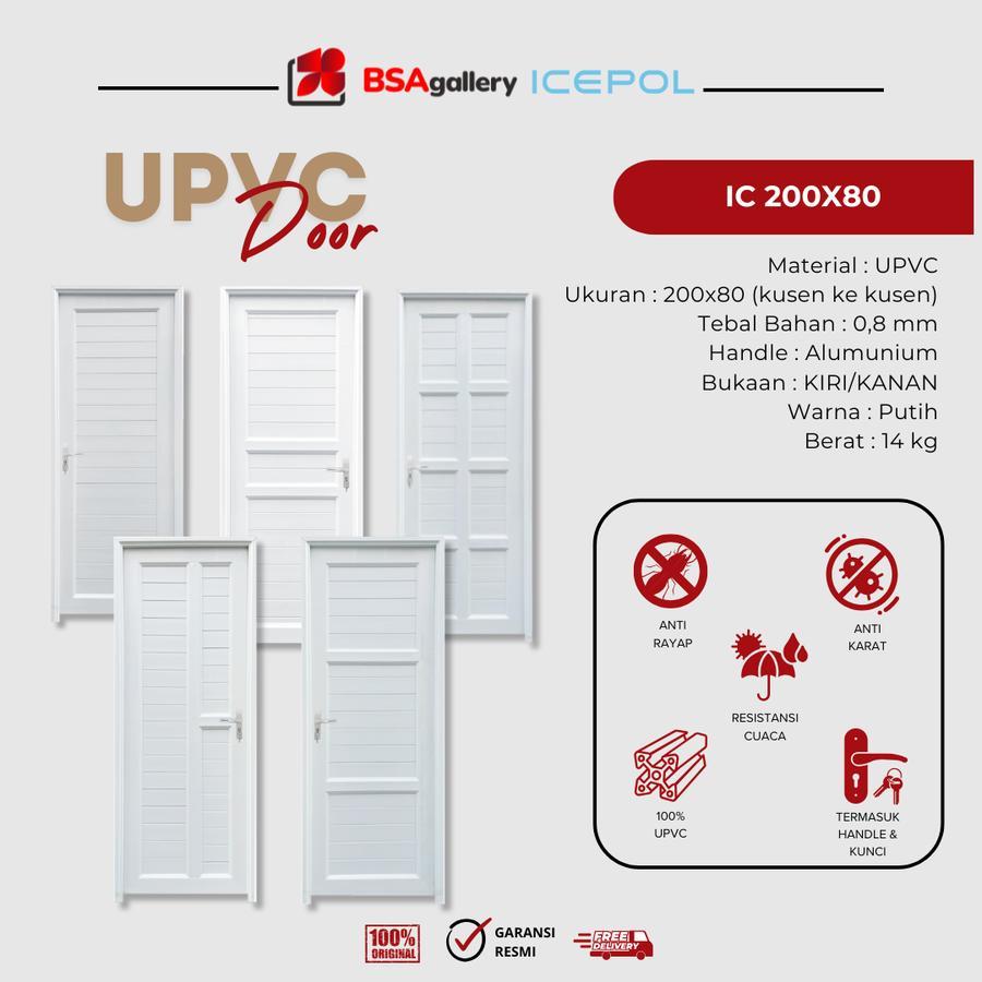 PINTU UPVC 200X80 KAMAR MANDI / KAMAR + KUSEN + HANDLE U-PVC DOOR