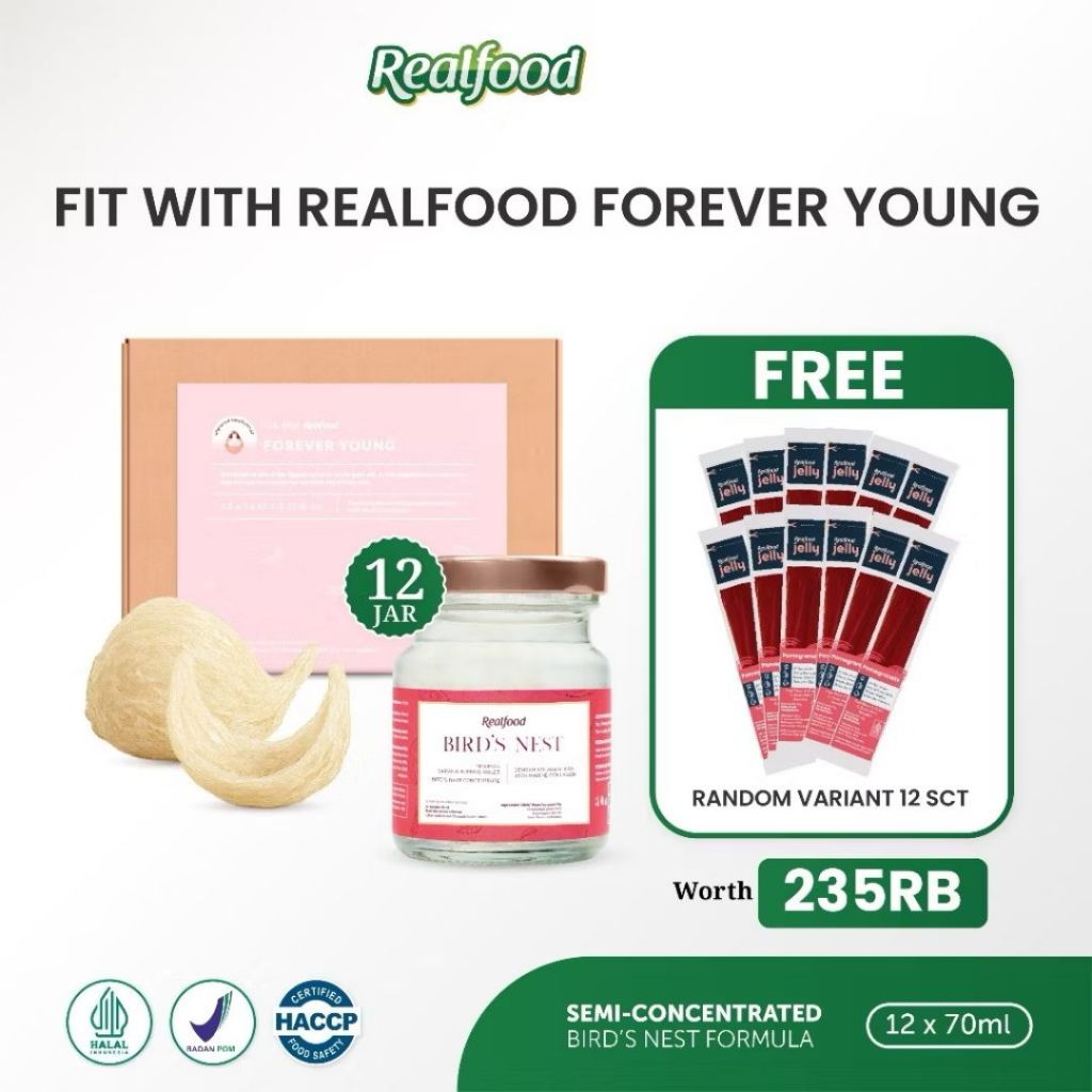 

Realfood Forever Young 12 Jar Bird Nest Collagen Drink | Minuman Kolagen | Brightening | Glowing