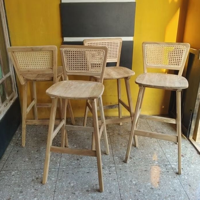 Kursi Bar Combinasi Rotan || Barstool Mentah || Kursi Bar Mentah