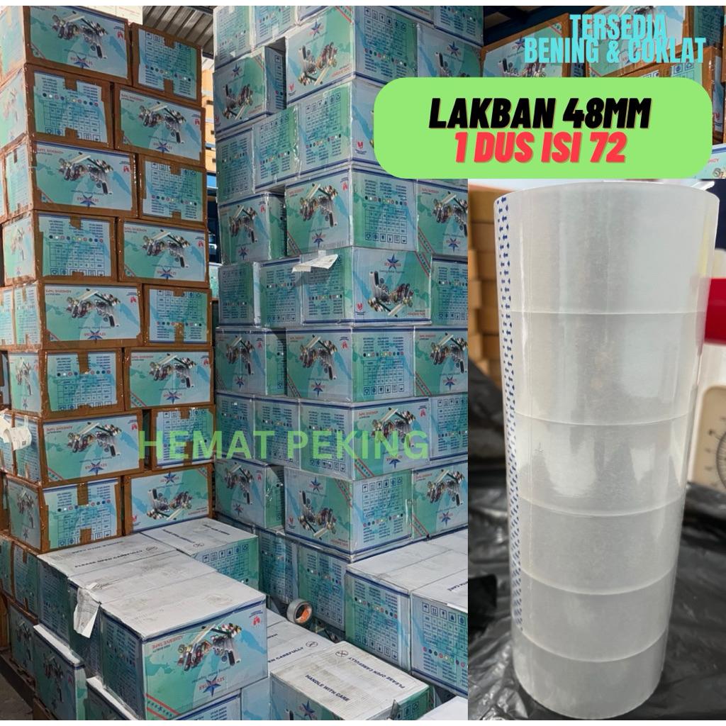 

Lakban 48mm 1 dus isi 72 roll 90 yard 100 yard Bening Coklat