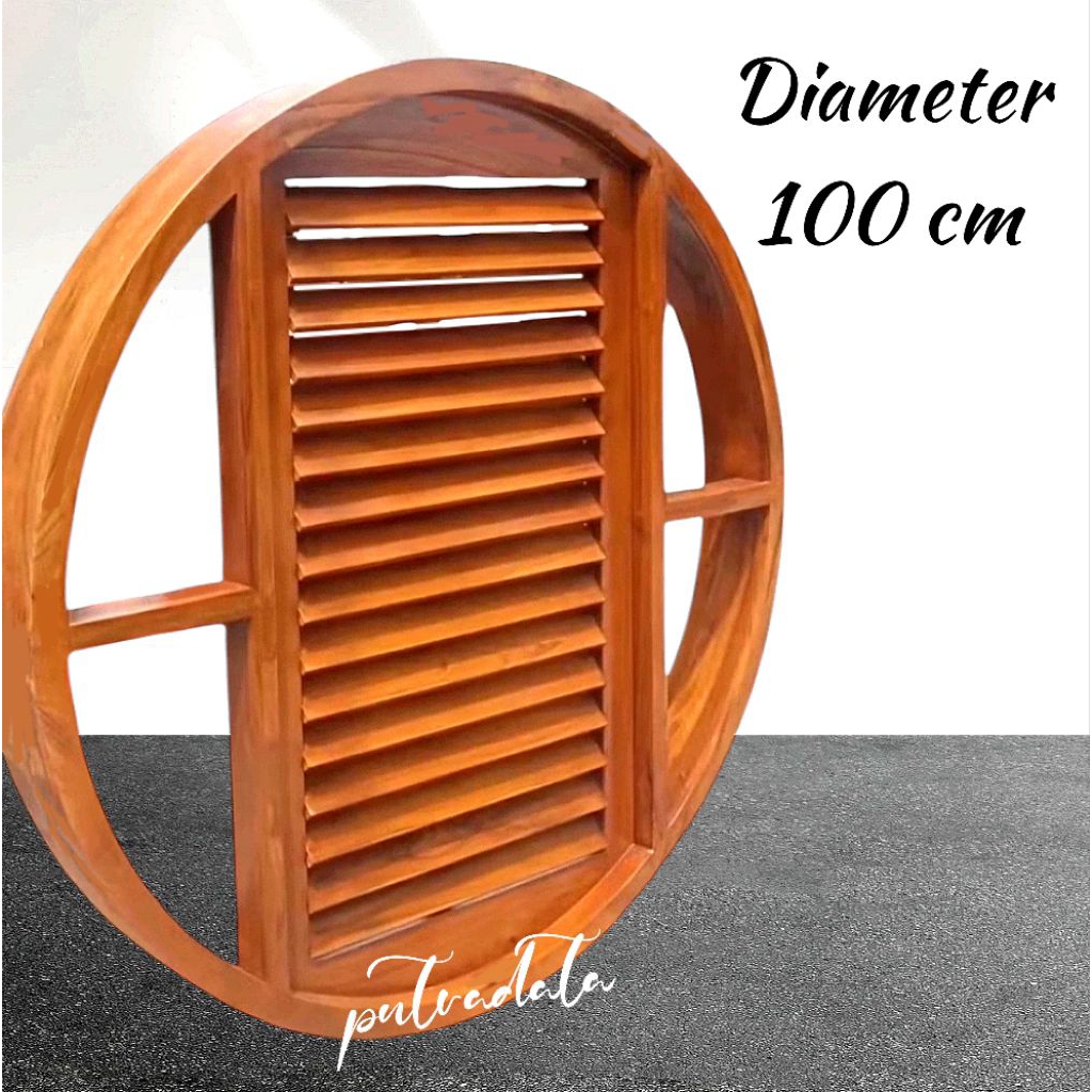 Jendela Bulat Klasik Kaca Mati 100cm  Kayu Jati Jendela Paten