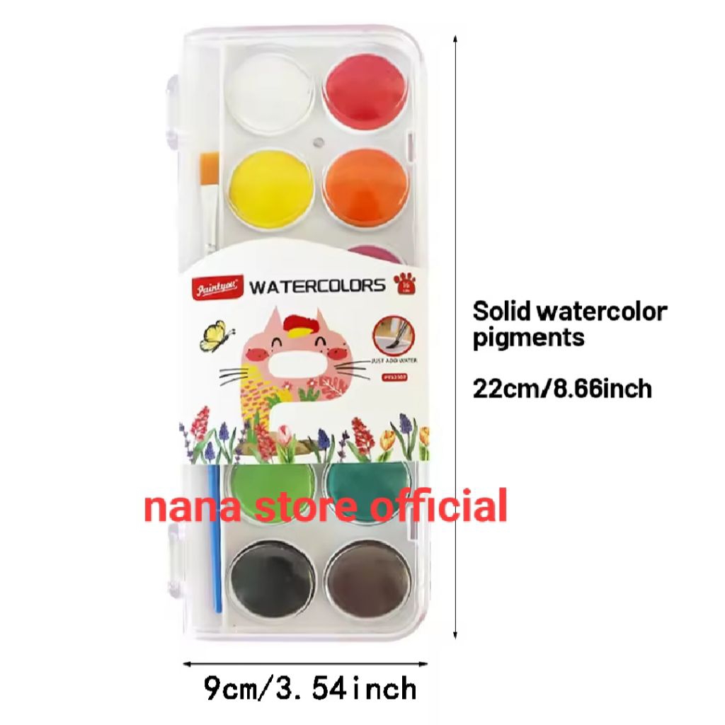 

WATERCOLOR SET CAT AIR LUKIS WATERCOLOUR 12 WARNA FREE KUAS