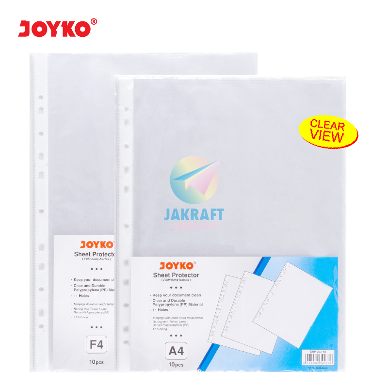 

(10 Pcs) Sheet Protector JOYKO F4 Folio FC SHP-201-10 / A4 SHP-202-10 Tebal 0.03 mm PP Pocket Bening Clear Kantong Document Ordner Binder Segala Merek Anti Air