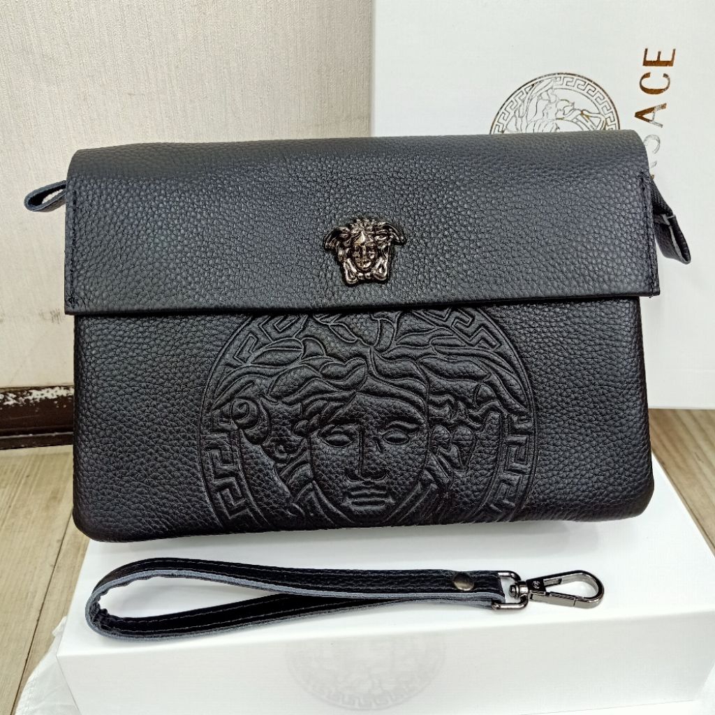 Handbag kulit versace black clutch bag tas tangan kulit
