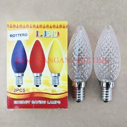 ROTTERO LAMPU CABE LED 1W LILIN CANDLE LIGHT PUTIH KRISTAL E14 2PCS