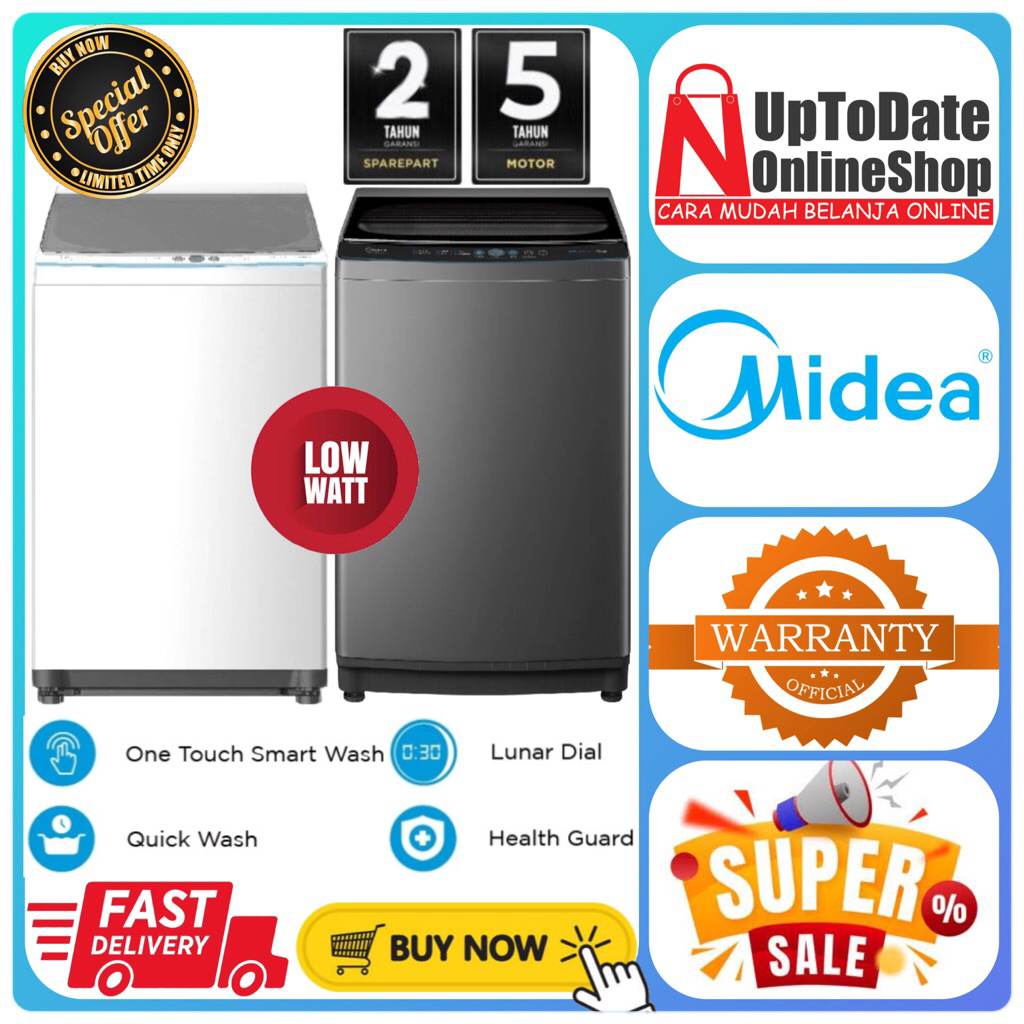 MESIN CUCI MIDEA MA100W75 MA-100W75 MA 100W75 1 TABUNG 7.5KG SUPER LOW WATT MESIN CUCI TOP LOADING M