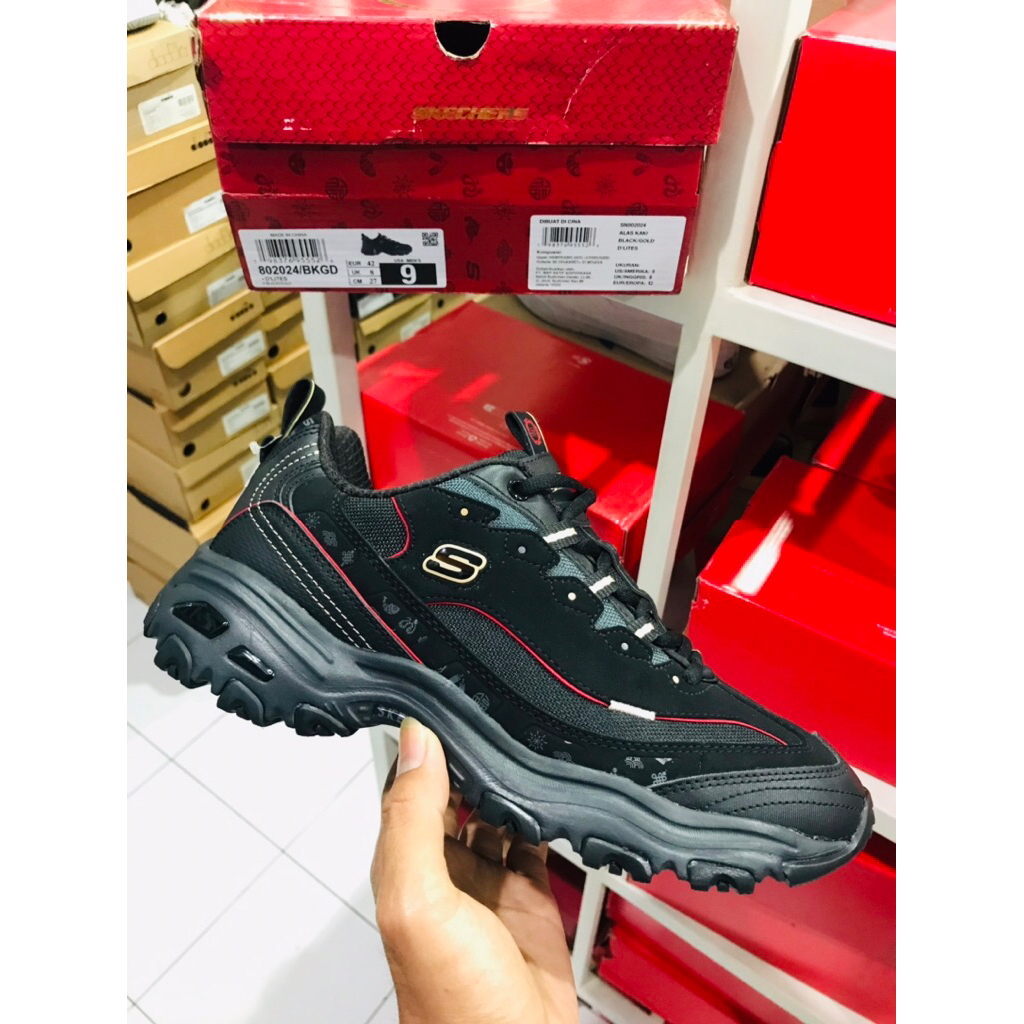 BIG SALE SKECHERS D’LITES [802024] ORIGINAL SEPATU HITAM/PRIA/RUNNING/LARI/SNEAKERS