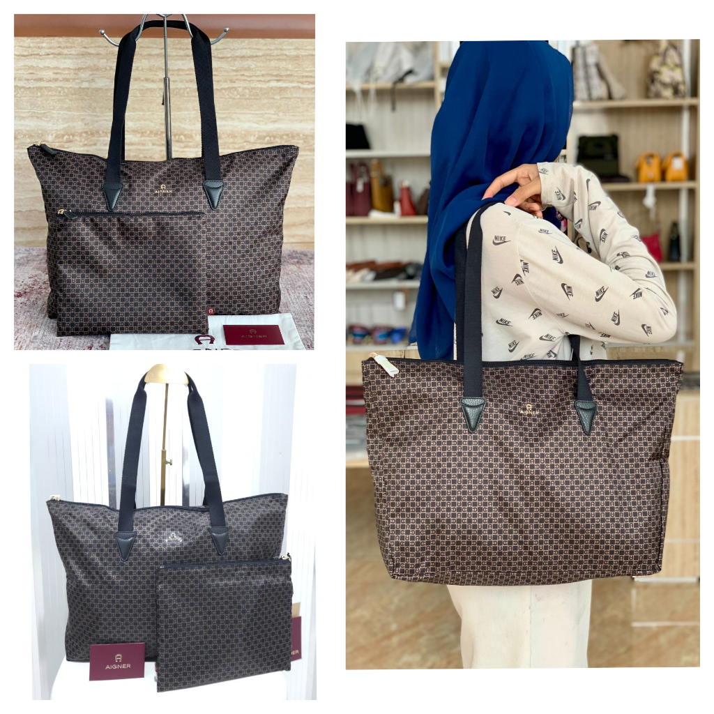 Tas Aigner Trco Shopper Tote Dadino Logo Sign Brown Black 37x30x10cm