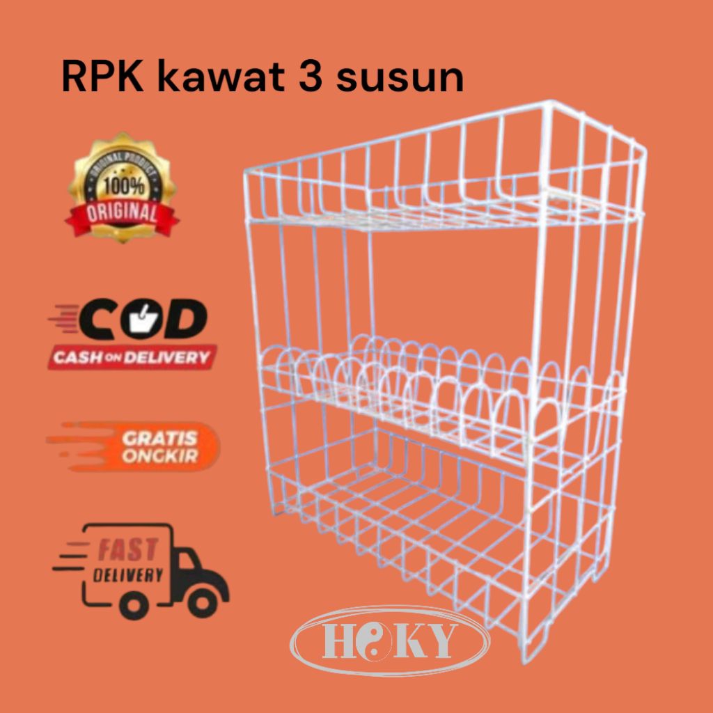 RAK PIRING RPK 3 TINGKAT/RAK PENYIMPANAN PIRING/RAK KAWAT ANTI KARAT/RPK
