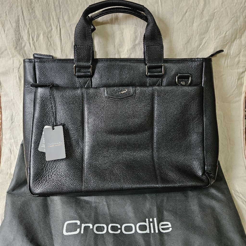 tas original crocodile genuine leather tas tenteng kerja laptop black hitam bag totebag
