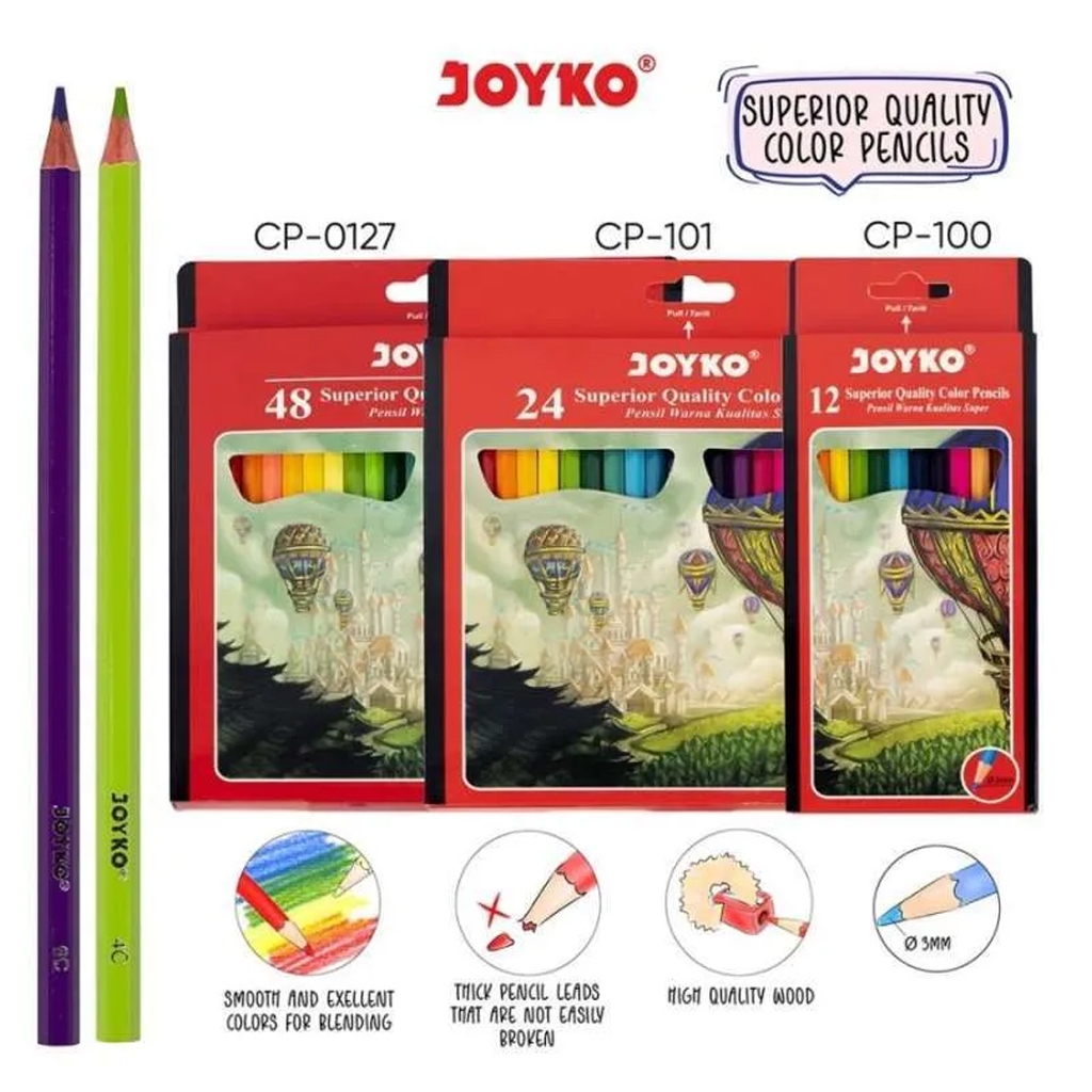 

Color Pencils | Pensil Warna Joyko CP-102 & CP-100 12 & 24 WARNA