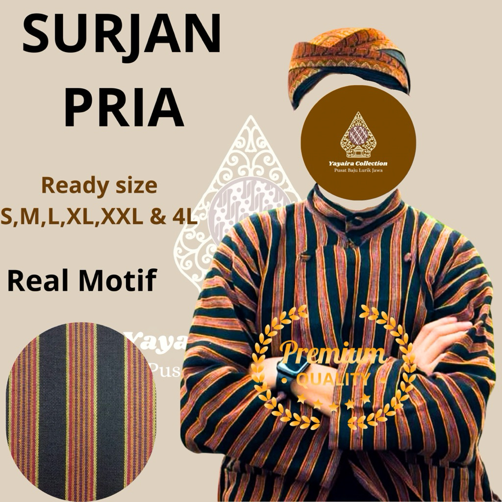 Surjan Baju Lurik Atasan Pria Dan Kutubaru Wanita - Baju Surjan Lurik Jumbo XXXXL / 4L  Baju Adat Ja